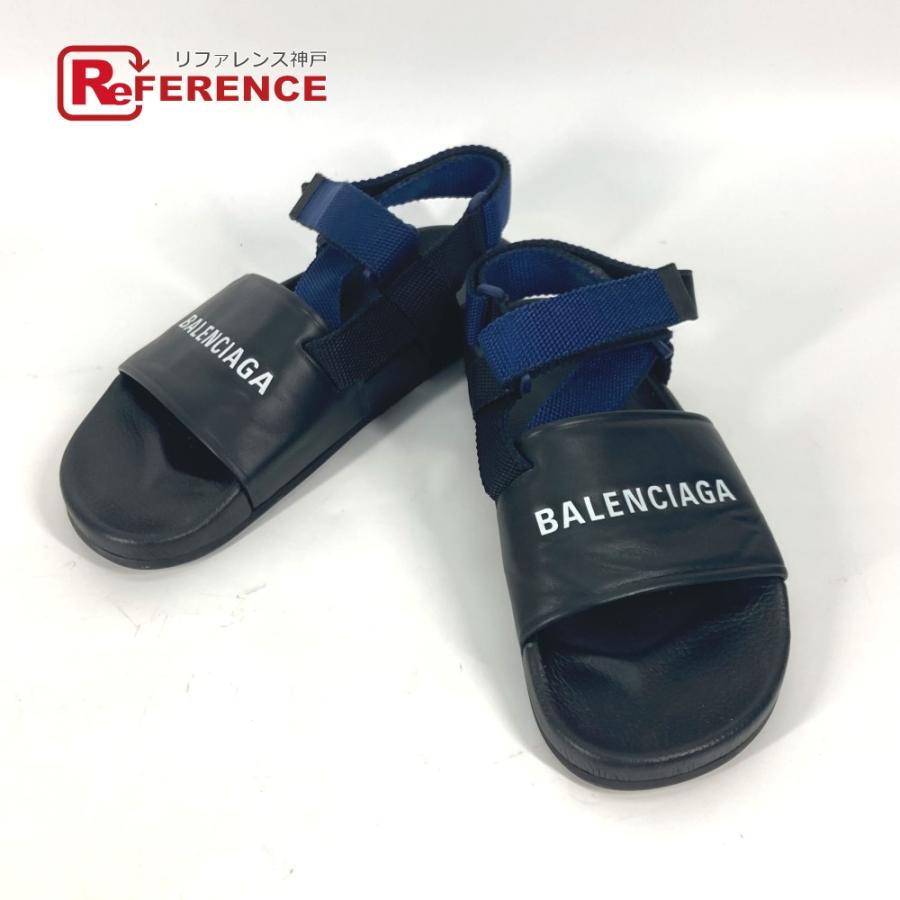 美品　バレンシアガ ベルクロ ストラップ サンダル 39 黒×紺 レザー　メンズ BALENCIAGA（バレンシアガ） 506348 ベルクロストラップサンダル バイ