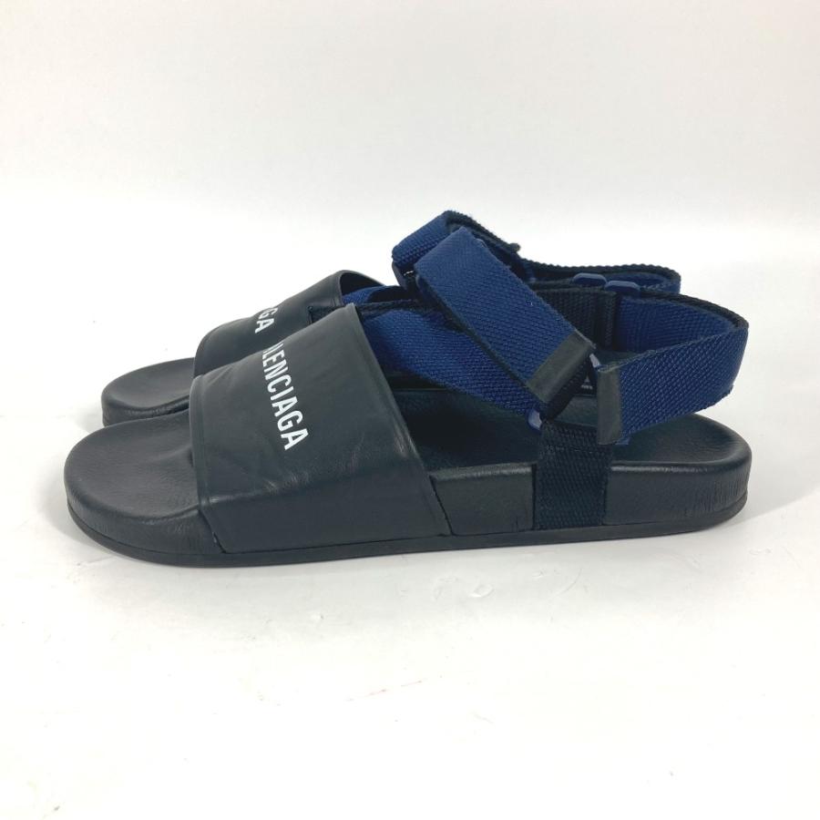 美品　バレンシアガ ベルクロ ストラップ サンダル 39 黒×紺 レザー　メンズ BALENCIAGA（バレンシアガ） 506348 ベルクロストラップサンダル バイ