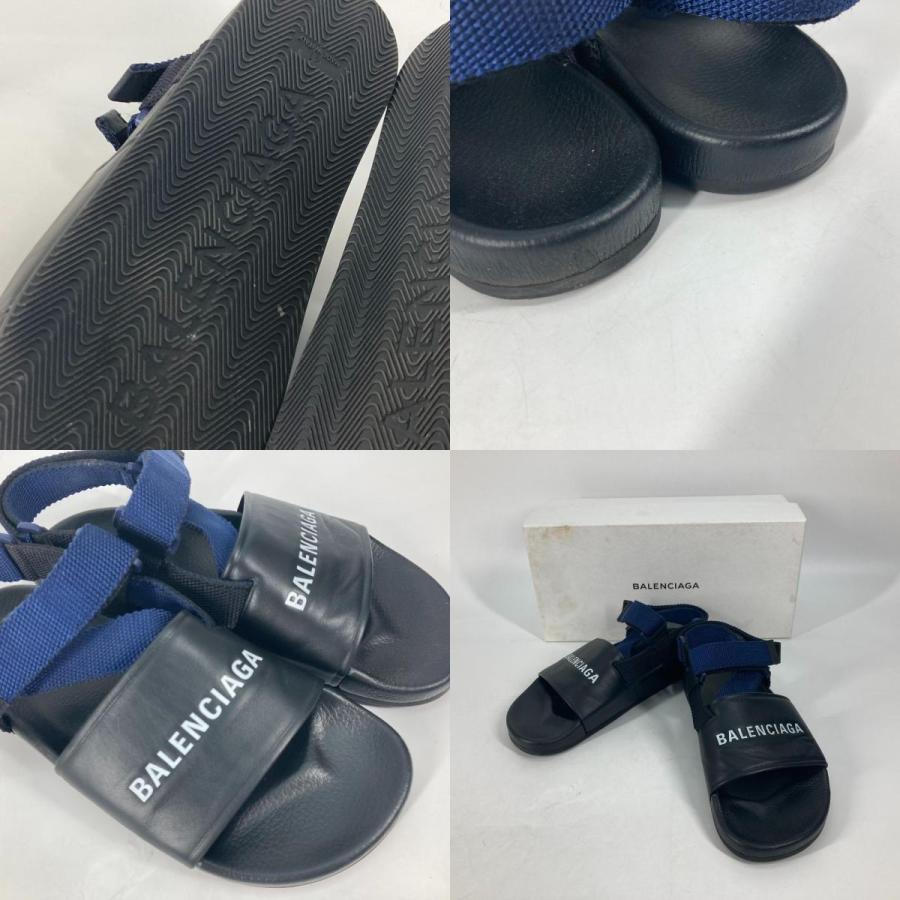 美品　バレンシアガ ベルクロ ストラップ サンダル 39 黒×紺 レザー　メンズ BALENCIAGA（バレンシアガ） 506348 ベルクロストラップサンダル バイ