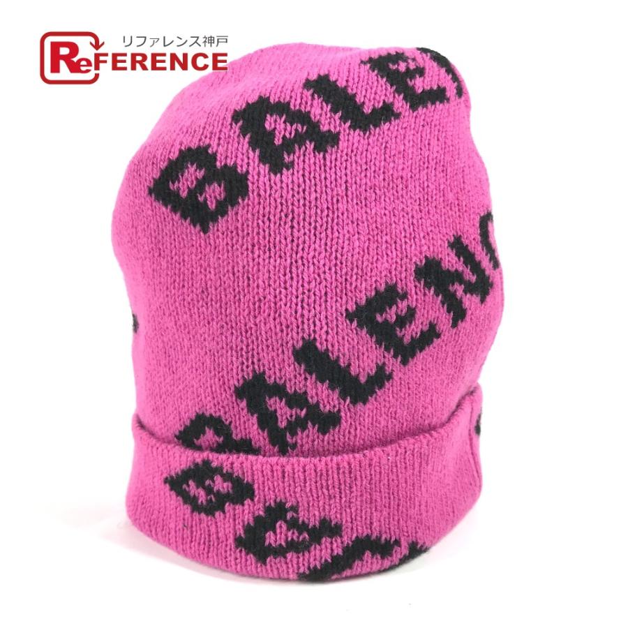 BALENCIAGA バレンシアガ 555282 ロゴ バイカラー ビーニー 帽子 ニット帽 ニットキャップ ニット帽 ピンク レディース【中古】 | BALENCIAGA