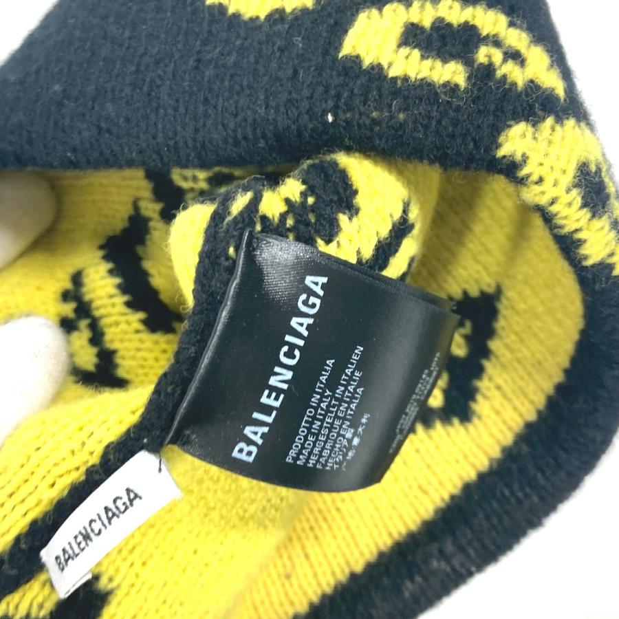 バレンシアガ BALENCIAGA ロゴ 総柄 555282 ビーニー 帽子 ニット帽 ニットキャップ ニット帽 ウール ブラック BALENCIAGA（バレンシアガ） 555282 ロゴ 総柄 ビーニー 帽子 ニット帽