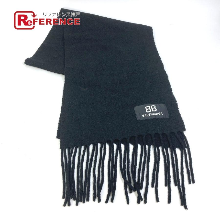 BALENCIAGA バレンシアガ 673309 ロゴ フリンジ マフラー ウール ブラック レディース【中古】 | BALENCIAGA