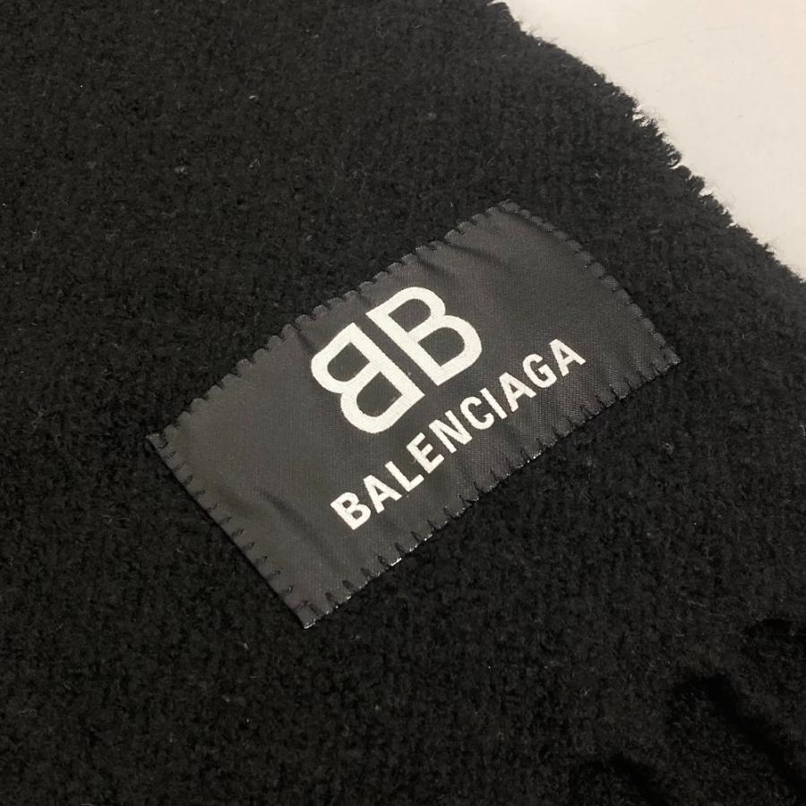 BALENCIAGA バレンシアガ 673309 ロゴ フリンジ マフラー ウール ブラック レディース【中古】 | BALENCIAGA | 01