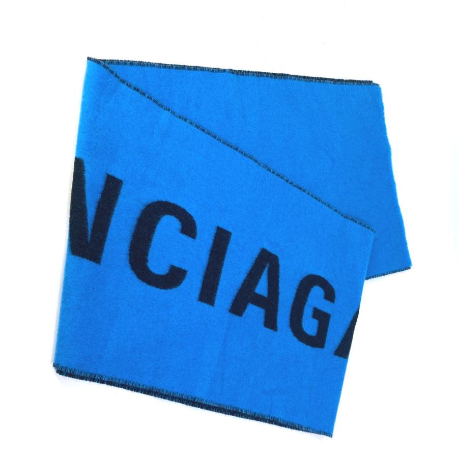 美品 BALENCIAGA バレンシアガ ロゴ バイカラー マフラー ブルー レディース【中古】 | BALENCIAGA | 01