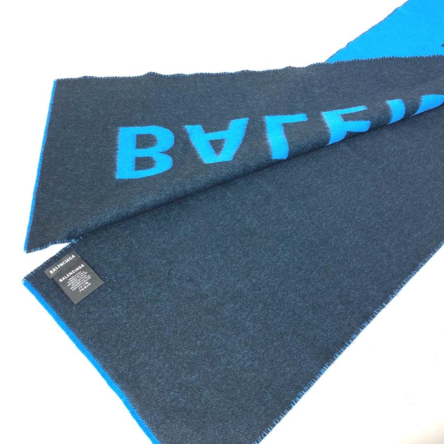 美品 BALENCIAGA バレンシアガ ロゴ バイカラー マフラー ブルー レディース【中古】 | BALENCIAGA | 04