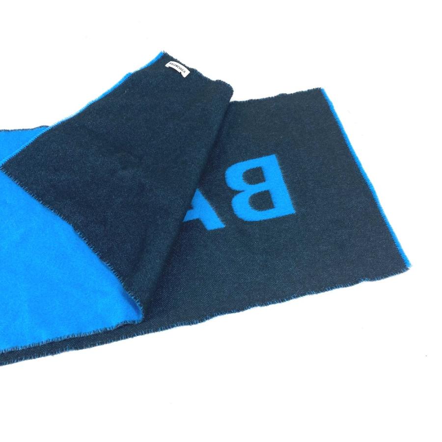 BALENCIAGA バレンシアガ ロゴ バイカラー マフラー ブルー メンズ【中古】_5