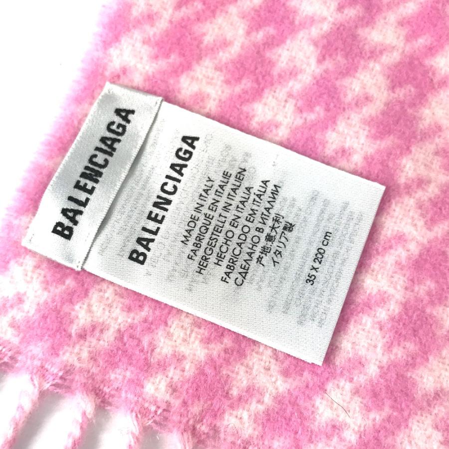 BALENCIAGA ロゴマフラー ピンク＆ブラック【美品】お値下げ BALENCIAGA（バレンシアガ） 美品 チェック ロゴ フリンジ マフラー