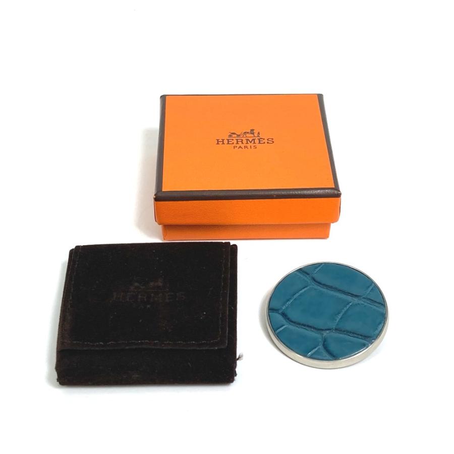 HERMES エルメス リヴァプール GM ブローチ メタル ブルー ユニ