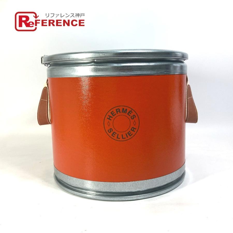 HERMES - エルメス HERMES サドルボックス セリエ 馬具入れ インテリア マルチケース ドラム缶 オブジェ 紙 オレンジ HERMES（エルメス） セリエ 馬具入れ インテリア サドルボックス