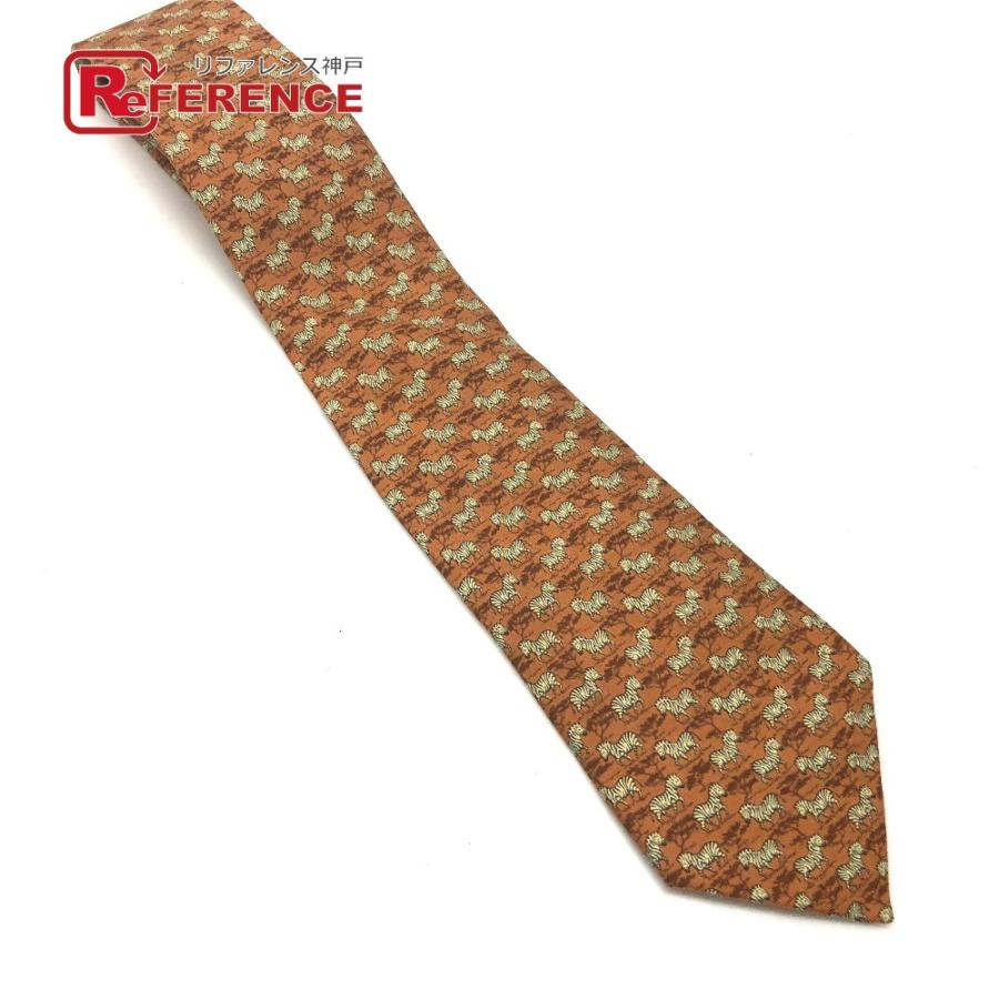 HERMES エルメス ゼブラ柄  ネクタイ シルク オレンジ系 メンズ【中古】 | HERMES