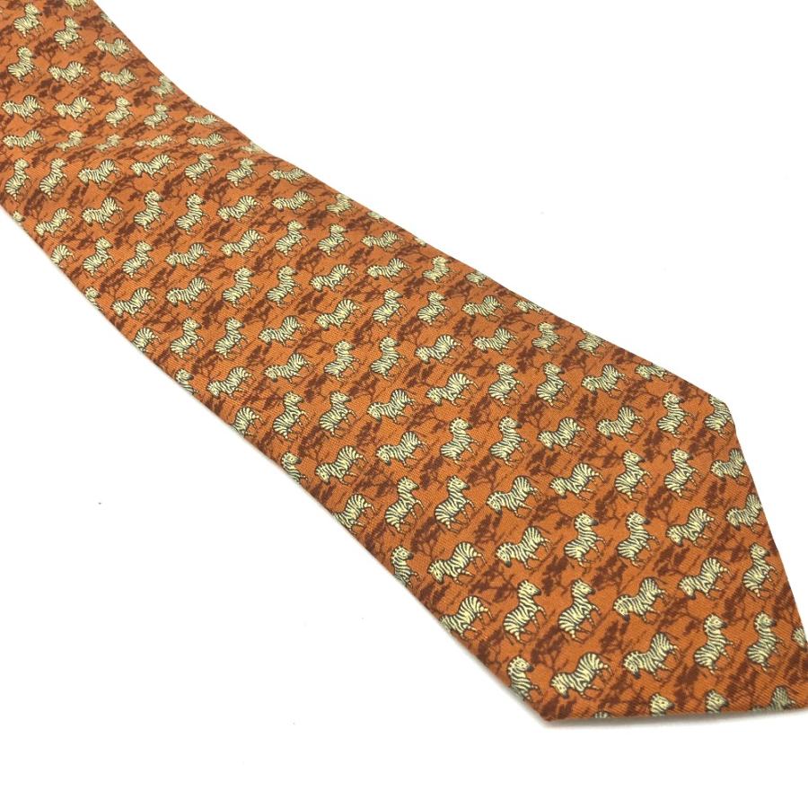 HERMES エルメス ゼブラ柄  ネクタイ シルク オレンジ系 メンズ【中古】 | HERMES | 01
