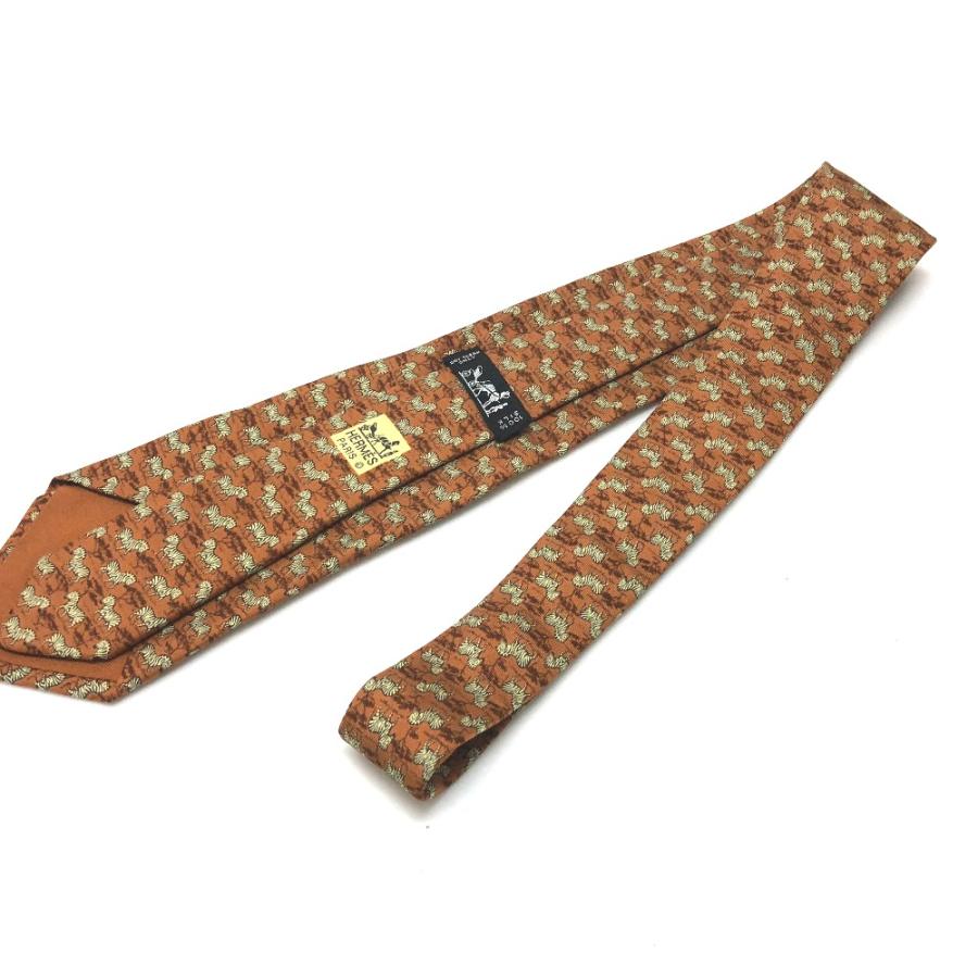 HERMES エルメス ゼブラ柄  ネクタイ シルク オレンジ系 メンズ【中古】 | HERMES | 02
