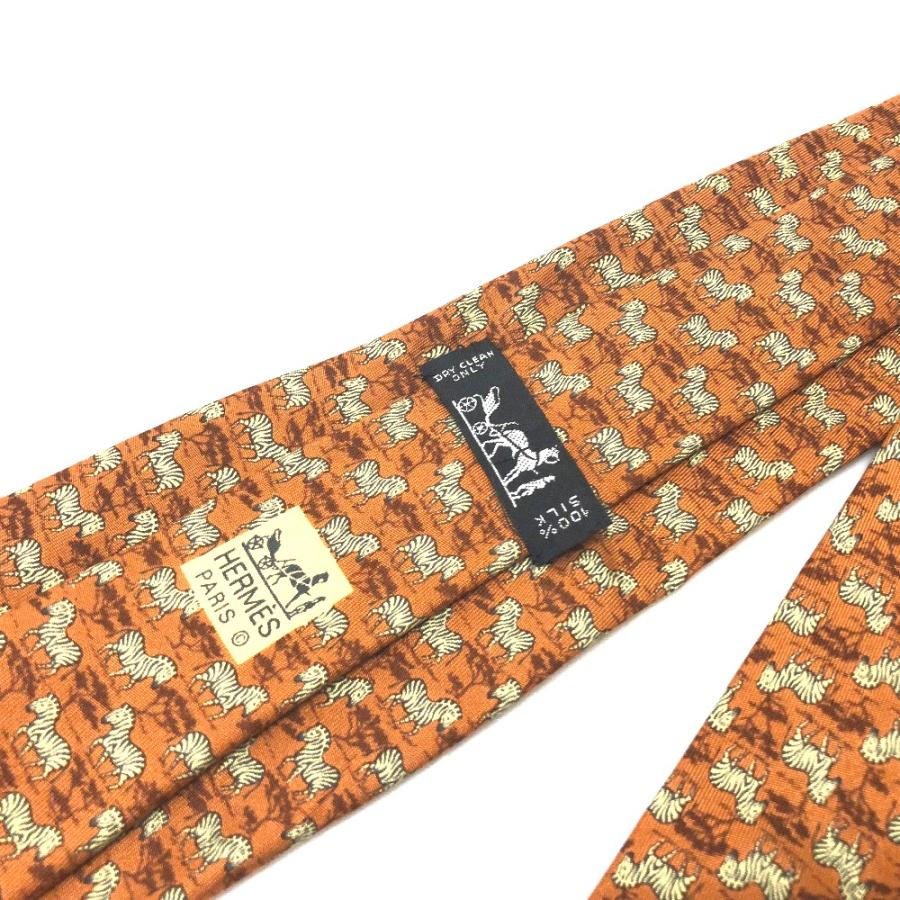 HERMES エルメス ゼブラ柄  ネクタイ シルク オレンジ系 メンズ【中古】 | HERMES | 03