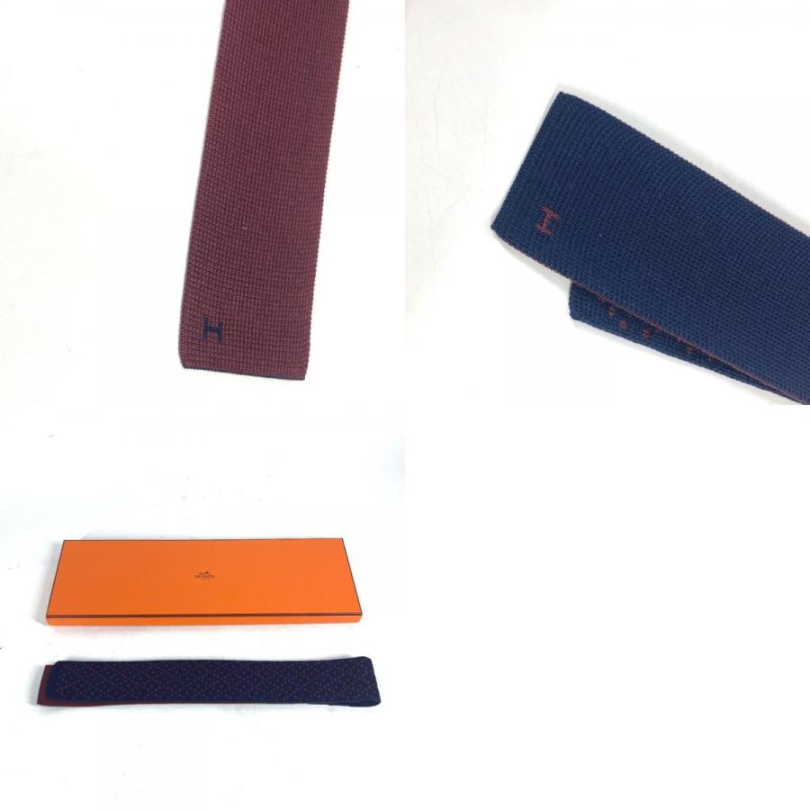 未使用 HERMES エルメス ニットタイ キャトルタン アクセサリー ネクタイ ネイビー メンズ【中古】 | HERMES | 09