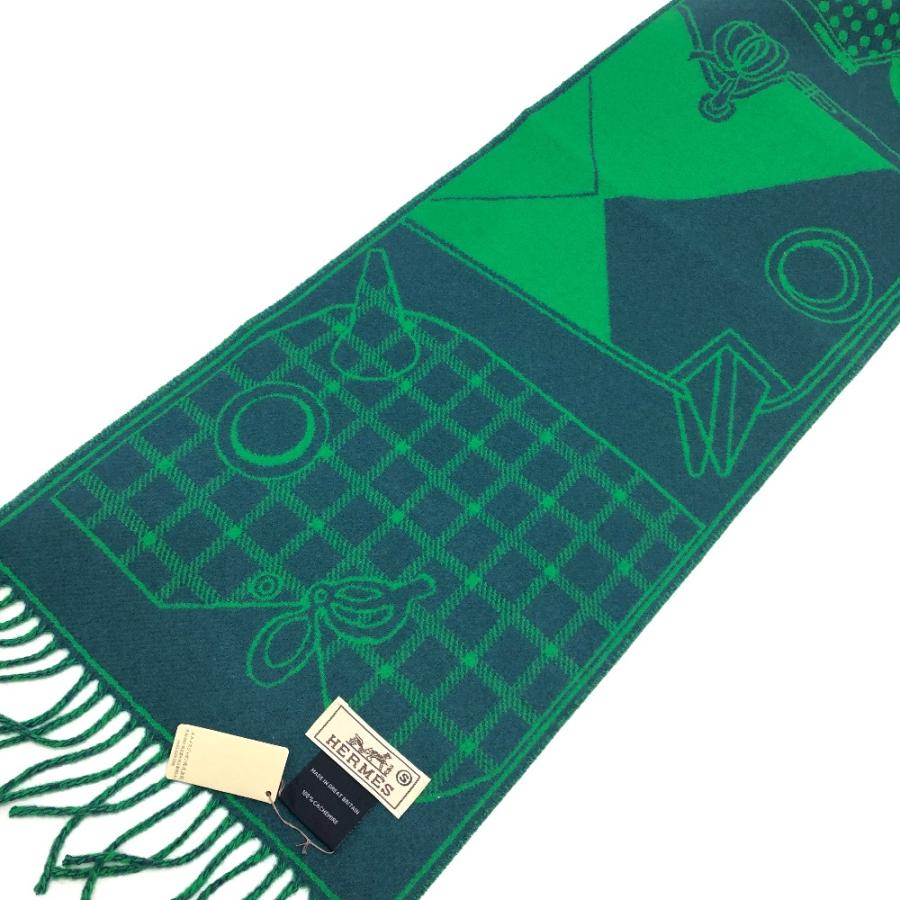 未使用 HERMES エルメス カマイユ ファッション小物 防寒具 フリンジ マフラー カシミヤ グリーン レディース【中古】 | HERMES | 06