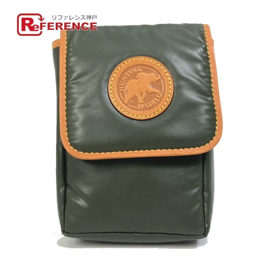 HUNTING WORLD ハンティングワールド ロゴ ベルトポーチ 小物入れ ポーチ ナイロン/レザー カーキ ユニセックス【中古】 | 