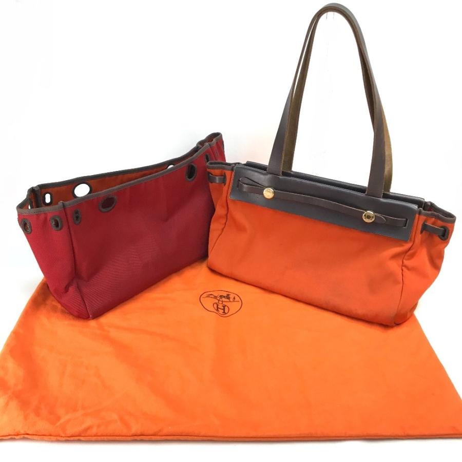 HERMESエルメスエールバッグオレンジ&レッド カデナ&キー付き