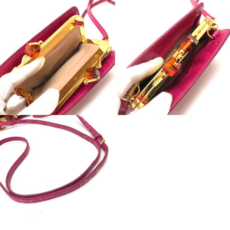 ミュウミュウ がま口 ポシェット ショルダーバッグ クロコ型押しレザー ピンク MIU MIU - ミュウミュウ がま口 ポシェット ショルダーバッグ クロコ型