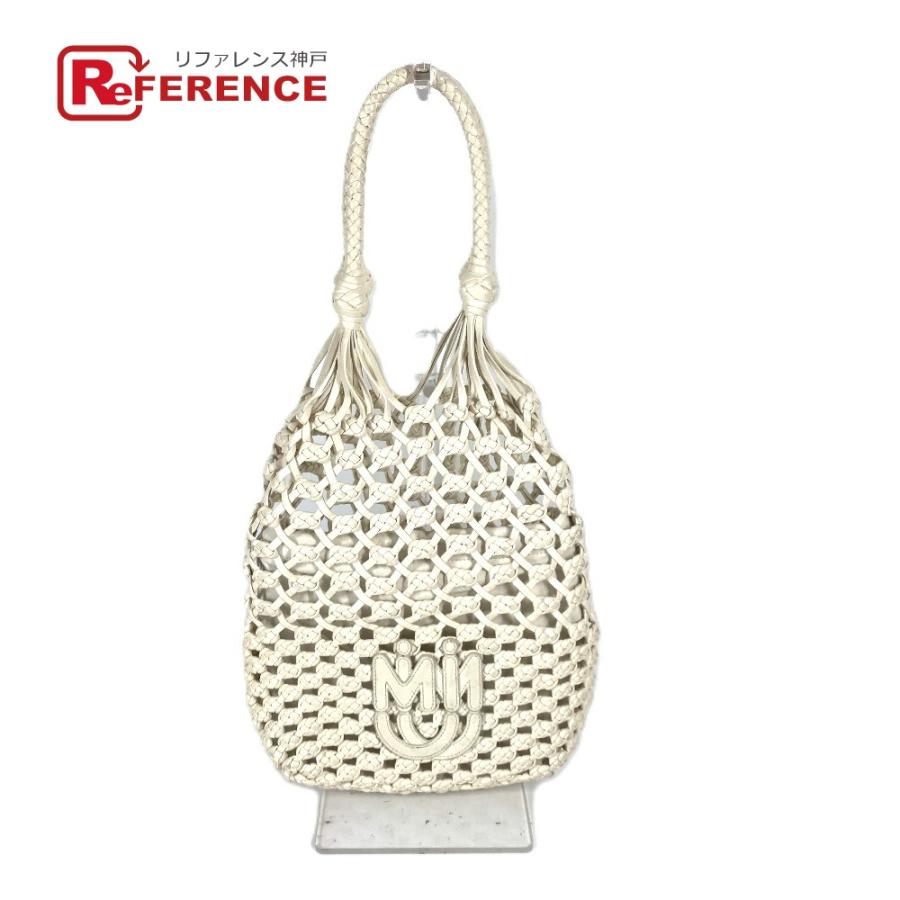 MIUMIU ミュウミュウ ロゴ メッシュ 肩掛け カバン メッシュ ビーチバッグ ショルダーバッグ ホワイト レディース【中古】 | miu miu