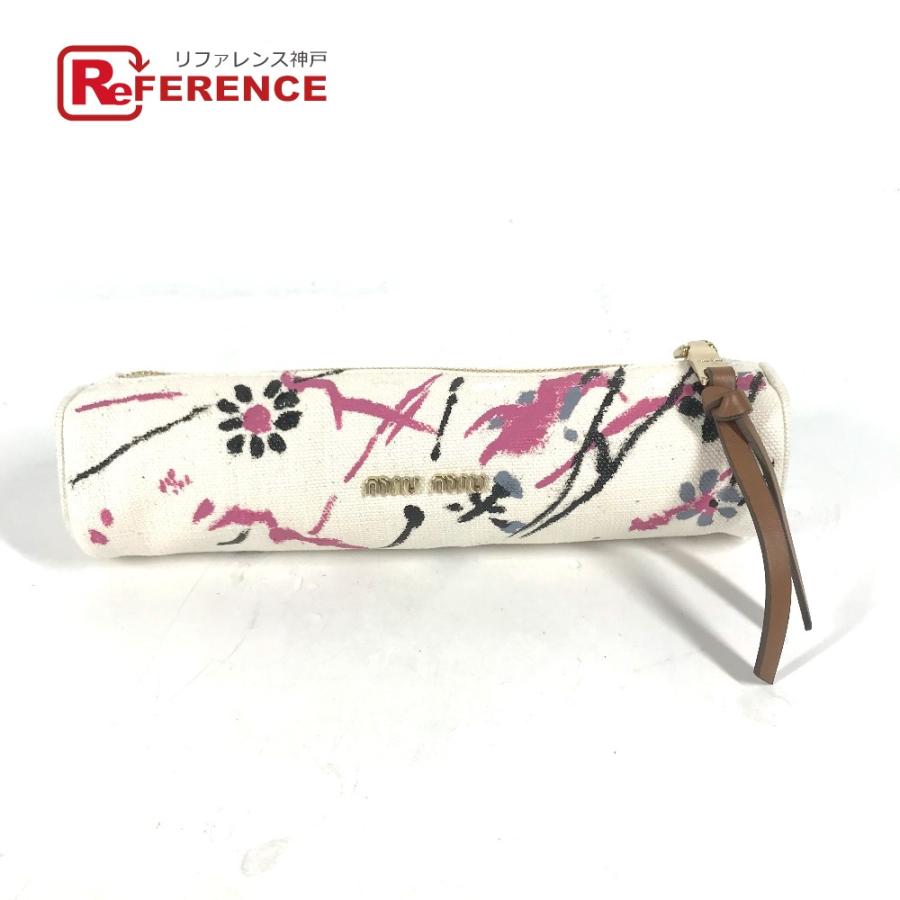 未使用 MIUMIU ミュウミュウ 5NK010 ロゴ 筆箱 ステーショナリー ポーチ ペンケース ホワイト レディース【中古】 | miu miu