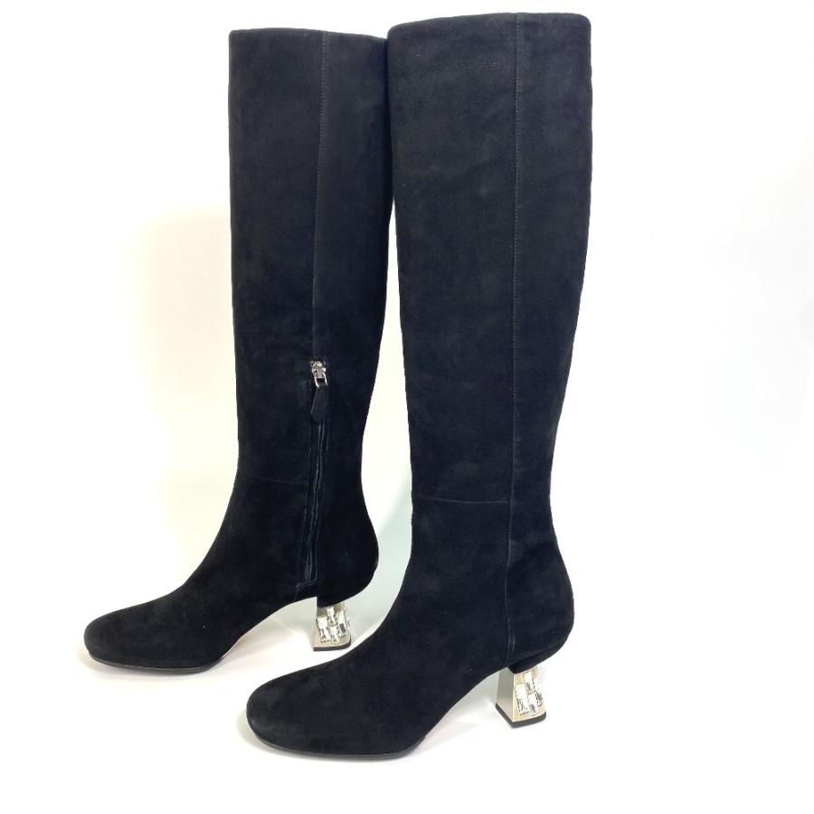 MIUMIU ミュウミュウ ヒール ビジュー ロングブーツ ブーツ スエード ブラック レディース【中古】 | miu miu | 02