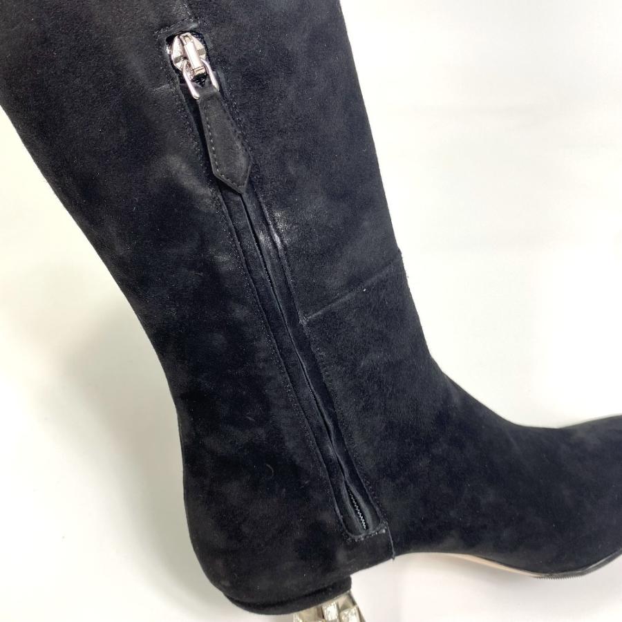 MIUMIU ミュウミュウ ヒール ビジュー ロングブーツ ブーツ スエード ブラック レディース【中古】 | miu miu | 07