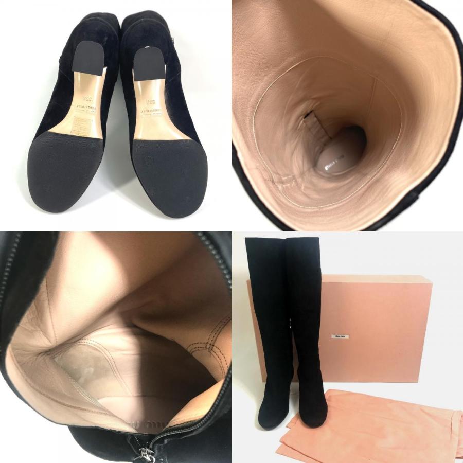 MIUMIU ミュウミュウ ヒール ビジュー ロングブーツ ブーツ スエード ブラック レディース【中古】 | miu miu | 09