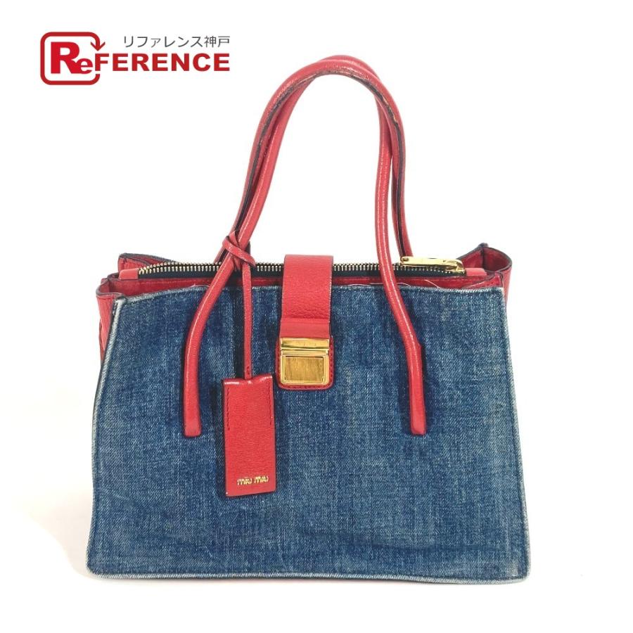 MIUMIU ミュウミュウ ロゴ 2WAYバッグ トートバッグ ショルダーバッグ 斜め掛け カバン バイカラー ハンドバッグ ブルー【中古】 | miu miu