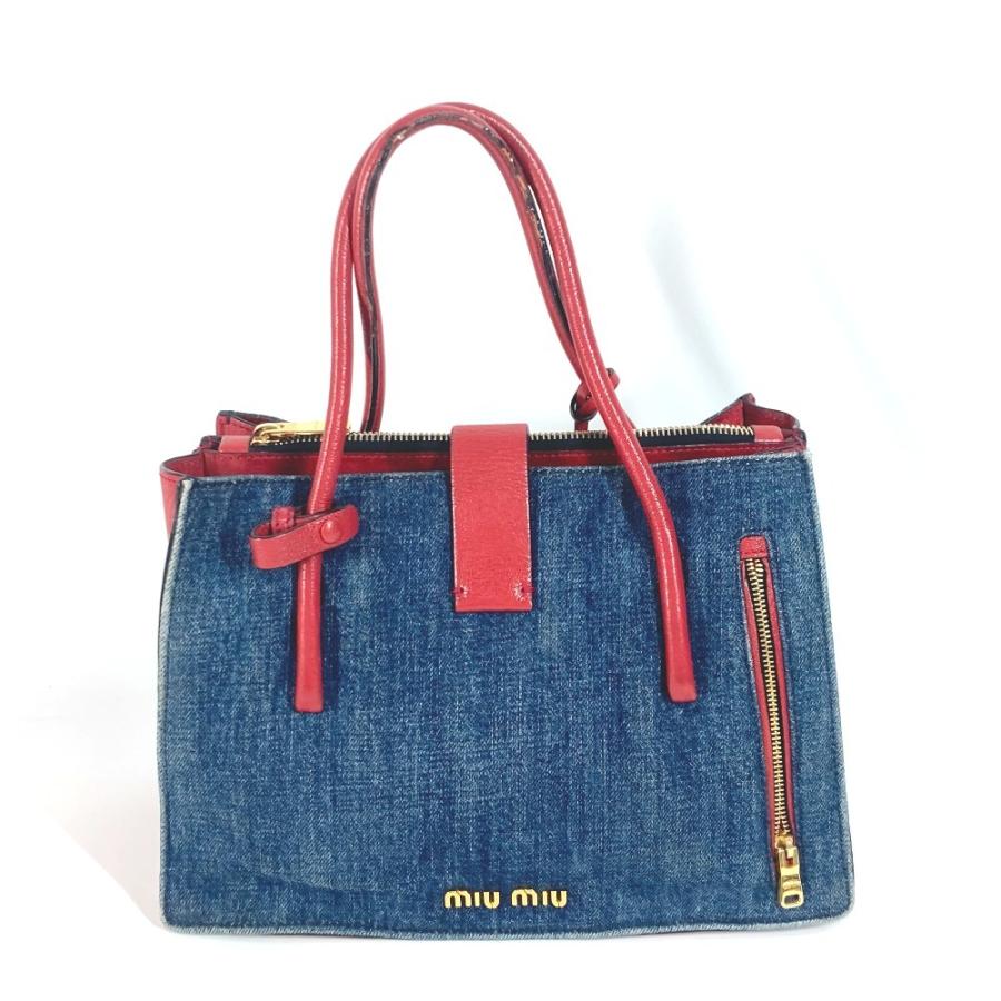 MIUMIU ミュウミュウ ロゴ 2WAYバッグ トートバッグ ショルダーバッグ 斜め掛け カバン バイカラー ハンドバッグ ブルー【中古】 | miu miu | 01