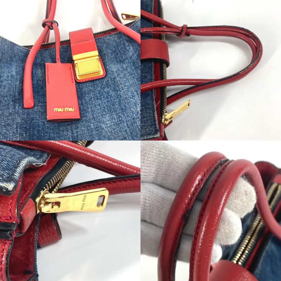 MIUMIU ミュウミュウ ロゴ 2WAYバッグ トートバッグ ショルダーバッグ 斜め掛け カバン バイカラー ハンドバッグ ブルー【中古】 | miu miu | 07