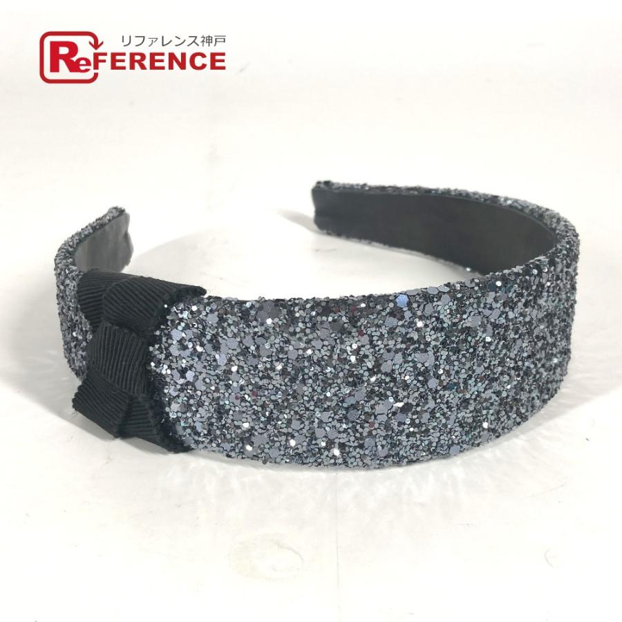 美品 MIUMIU ミュウミュウ ラメ りぼん リボン ヘアアクセサリー ヘッドバンド  カチューシャ ブラック レディース【中古】 | miu miu