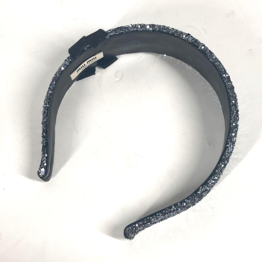 美品 MIUMIU ミュウミュウ ラメ りぼん リボン ヘアアクセサリー ヘッドバンド  カチューシャ ブラック レディース【中古】 | miu miu | 01