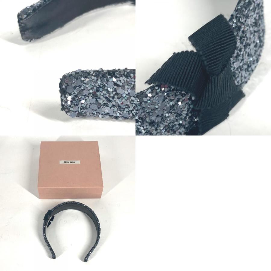 美品 MIUMIU ミュウミュウ ラメ りぼん リボン ヘアアクセサリー ヘッドバンド  カチューシャ ブラック レディース【中古】 | miu miu | 09