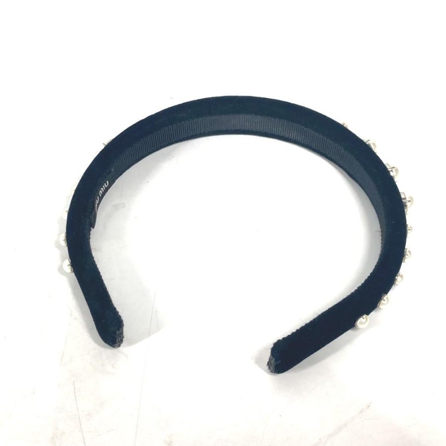 美品 MIUMIU ミュウミュウ ラインストーン ヘアアクセサリー ヘアバンド ヘッドバンド カチューシャ ブラック レディース【中古】 | miu miu | 01