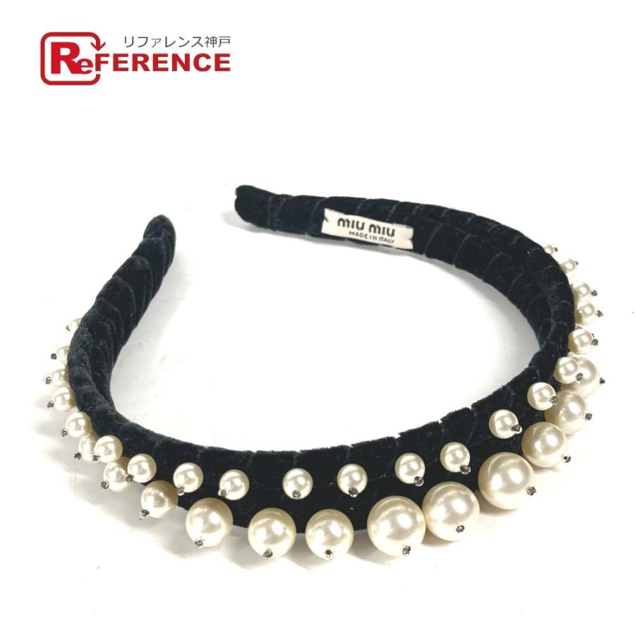 MIUMIU ミュウミュウ フェイクパール ヘアバンド ヘッドバンド ヘアアクセサリー カチューシャ ブラック レディース【中古】 | miu miu