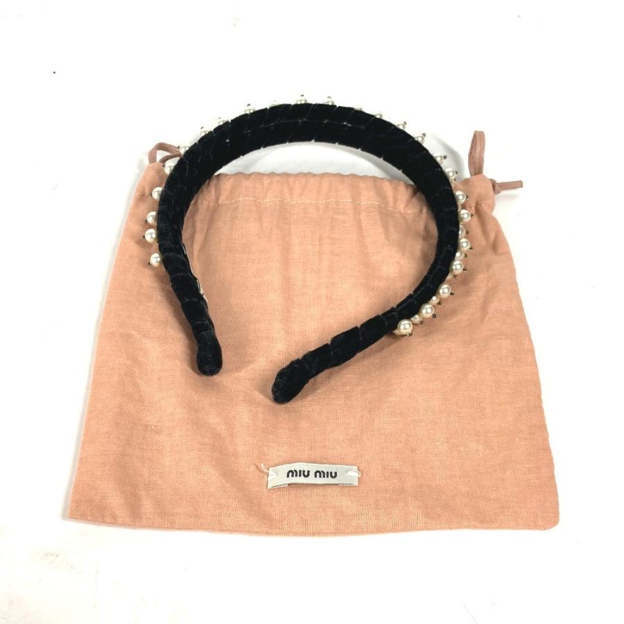 MIUMIU ミュウミュウ フェイクパール ヘアバンド ヘッドバンド ヘアアクセサリー カチューシャ ブラック レディース【中古】 | miu miu | 09
