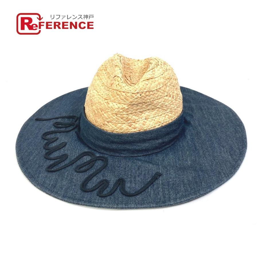 MIUMIU ミュウミュウ つば広 ロゴ デニム 麦わら ハット 帽子 ハット
