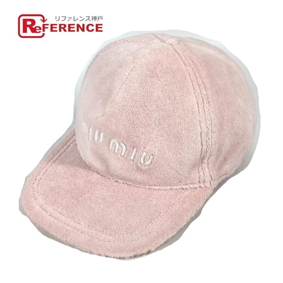 MIUMIU ミュウミュウ 5HC179 ロゴ テリークロス 帽子 キャップ帽 ベースボール キャップ ピンク レディース【中古