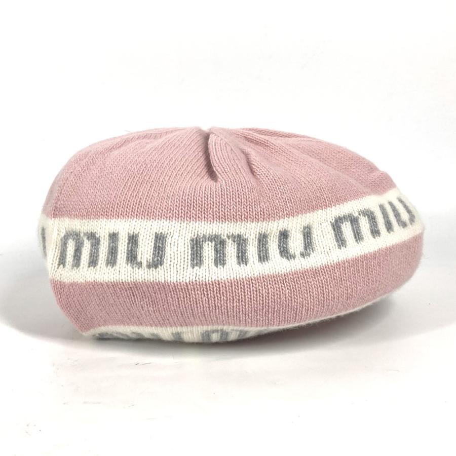 miumiu ビーニー ロゴ ニット帽 ピンク 【公式通販】