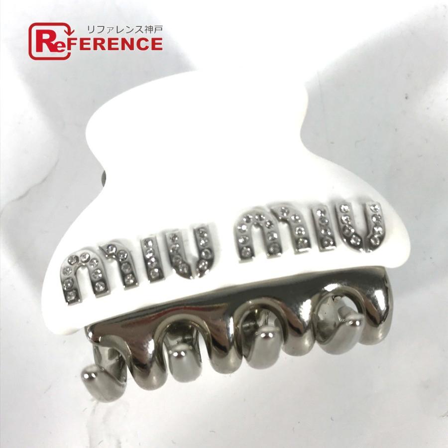 未使用 MIUMIU ミュウミュウ 5IF068 クリスタル ロゴ ラインストーン ヘアクリップ ヘアアクセサリー ヘアピン ホワイト【中古】 | miu miu