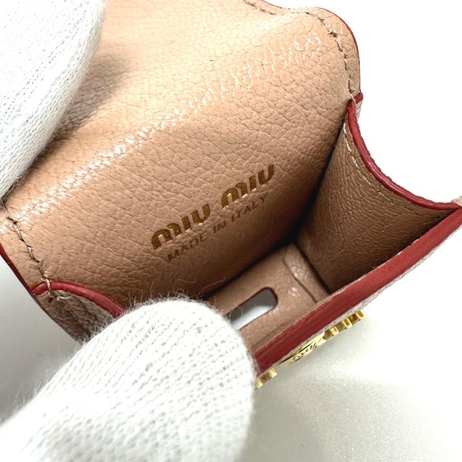 美品 MIUMIU ミュウミュウ 5TT106 マドラスラブ airpodsケース ネックストラップ付 アップル エアポッズ apple  ピンク 【中古】 | miu miu | 07