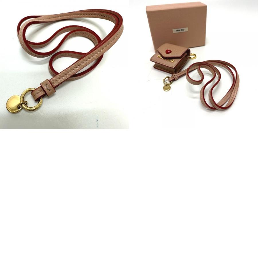 美品 MIUMIU ミュウミュウ 5TT106 マドラスラブ airpodsケース ネックストラップ付 アップル エアポッズ apple  ピンク 【中古】 | miu miu | 09