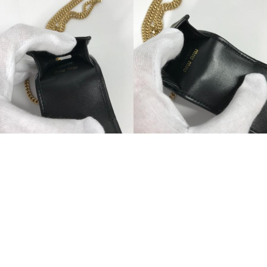 美品 MIUMIU ミュウミュウ ロゴ マテラッセ  エアポッズケース airpods チェーンストラップ付き イヤフォンケース ブラック【中古】 | miu miu | 09