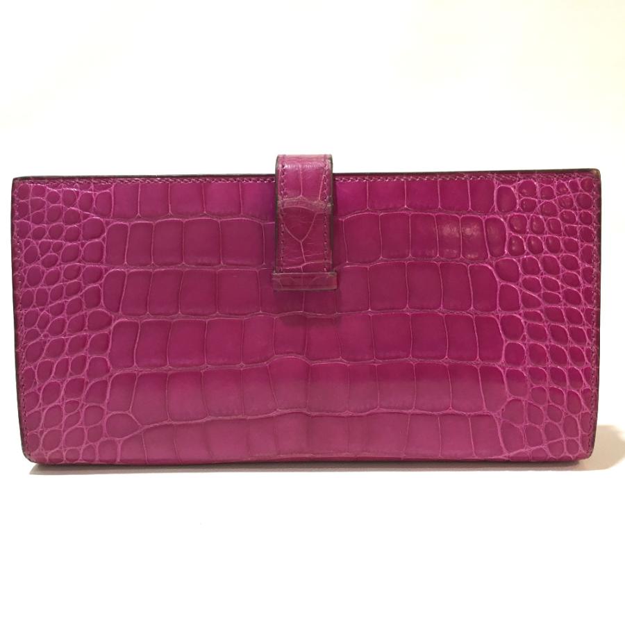 HERMES エルメス ベアンスフレ アリゲーター クロコ 二つ折り 長財布 クロコダイル Q□刻 ローズシェヘラザード ピンク レディース【中古】 | HERMES | 01