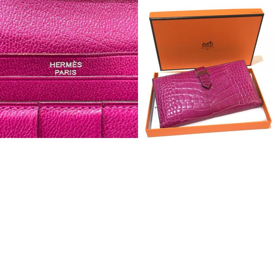 HERMES エルメス ベアンスフレ アリゲーター クロコ 二つ折り 長財布 クロコダイル Q□刻 ローズシェヘラザード ピンク レディース【中古】 | HERMES | 09