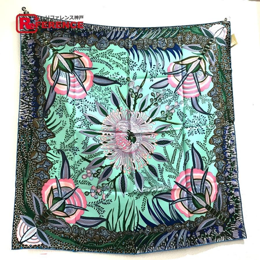 Hermes 正規品 エルメス Flowers Of South Africa スカーフ 南アフリカの花々 レディース タグ有り 新品 グリーン系 マルチカラー