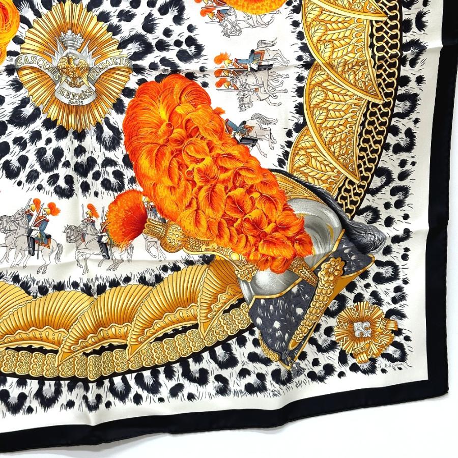 HERMES エルメス カレ90 CASQUES et PLUMETS 兜と羽根飾り スカーフ シルク ブラック レディース【中古】未使用 | HERMES | 04