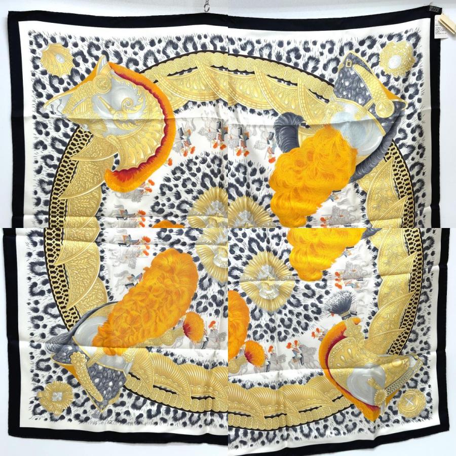 HERMES エルメス カレ90 CASQUES et PLUMETS 兜と羽根飾り スカーフ シルク ブラック レディース【中古】未使用 | HERMES | 08