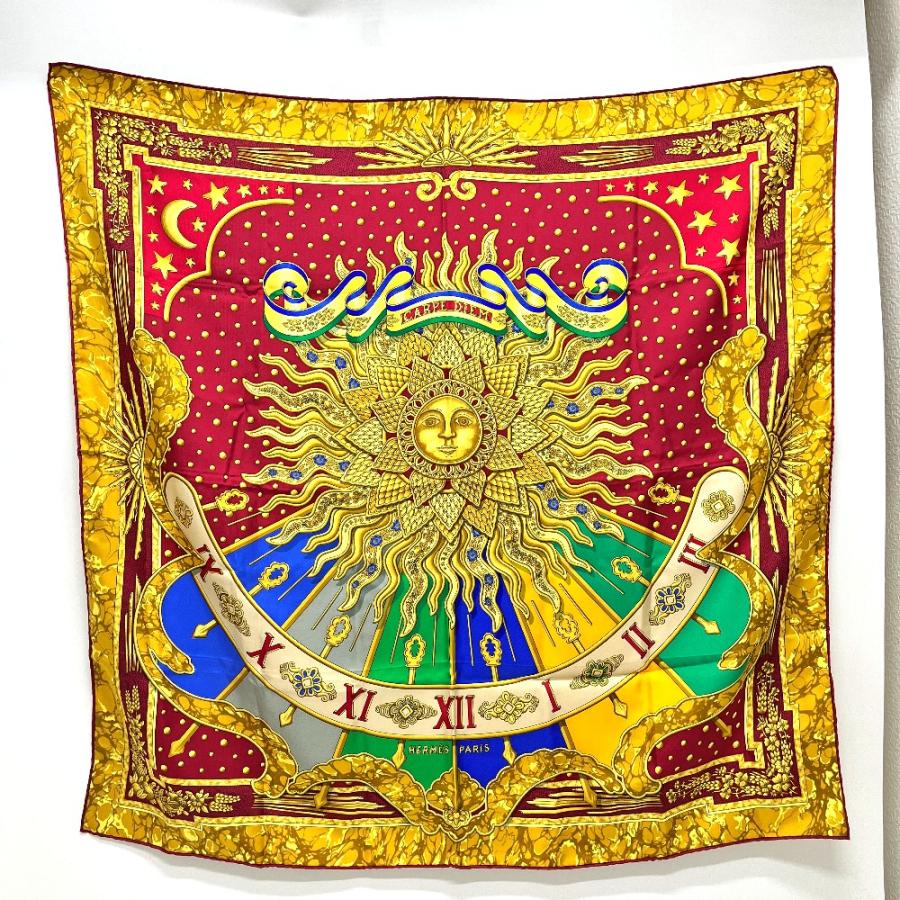 HERMES エルメス CARPE DIEM 今日一日を楽しむ 太陽 月 星 カレ90 カレ 90 スカーフ レッド レディース【中古】 | HERMES | 02