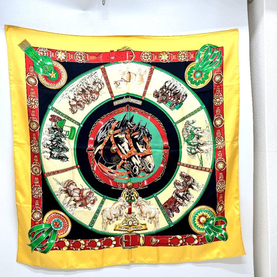 HERMES エルメス CHEVAUX DE TRAIT 輓馬 カレ90 カレ 90 スカーフ オレンジ レディース【中古】 | HERMES | 02